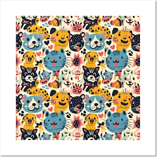 Eclectic Happy Pets and Nature Pattern Posters and Art